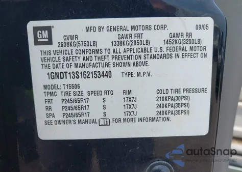 2006 Chevrolet Trailblazer Lt z USA, uszkodzony, nr VIN 1GNDT13S162153440